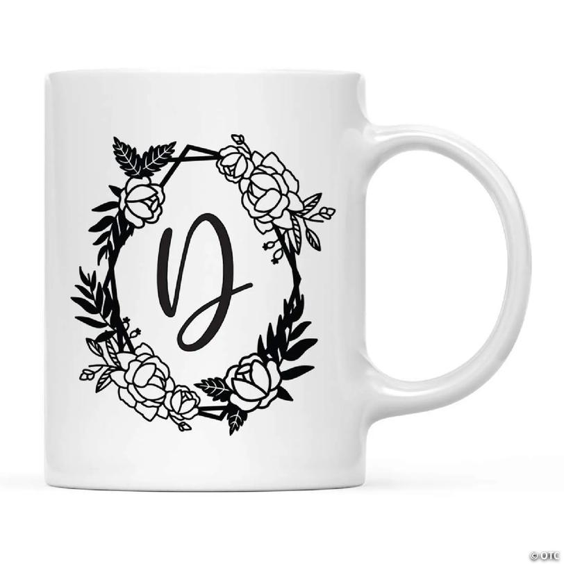 Roses Monogram D 11oz Ceramic Mug | Oriental Trading