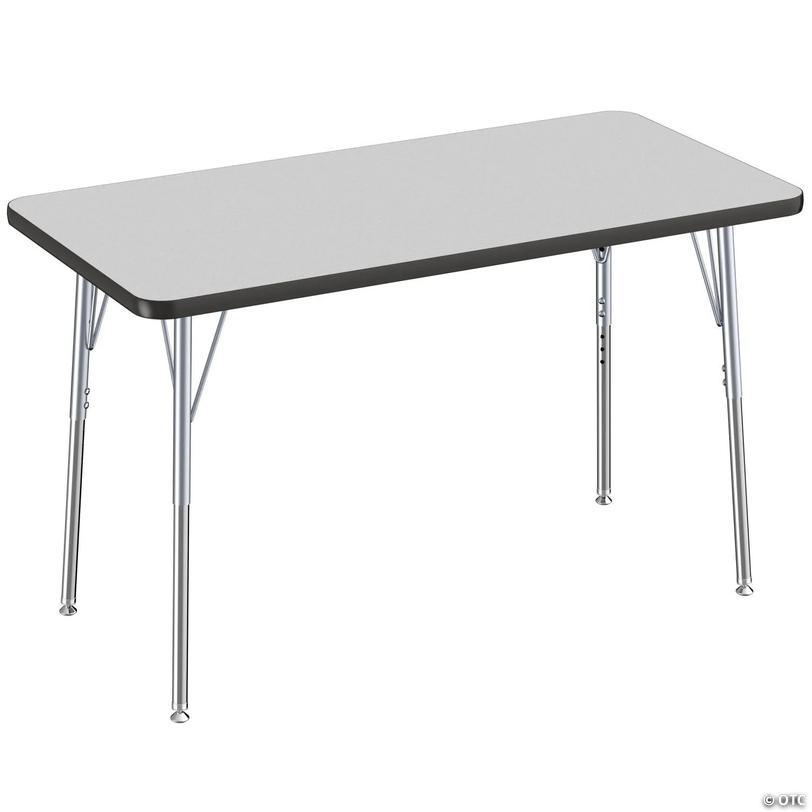 24" x 48" Rectangle T-Mold Activity Table with Adjustable Standard Swivel Glide Legs - Gray/Black/Silver Image