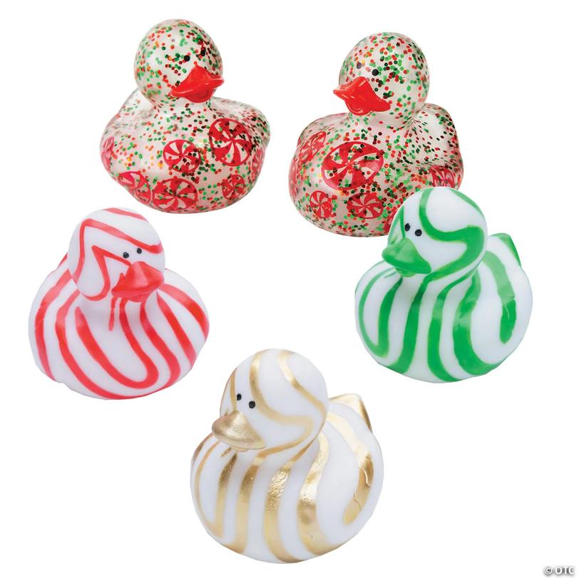 Glitter &amp; Marbleized Christmas Rubber Duck Assortment - 24 pc Image