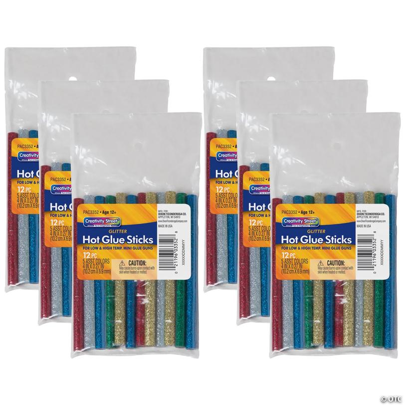 Creativity Street Hot Glue Sticks, 6 Assorted Glitter Colors, 4" x 0.31", 12 Per Pack, 6 Packs Image