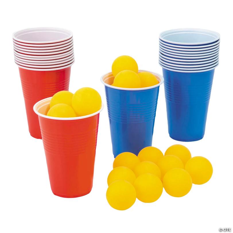 4" diam. x 5" Beer Pong Plastic Cups &amp; Balls Game Set - 48 Pc. Image