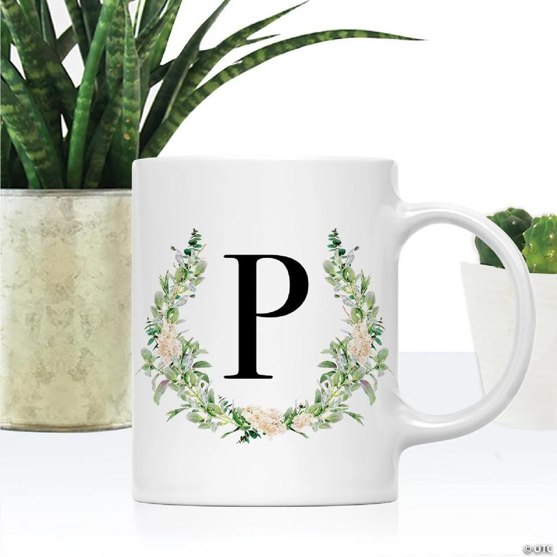 Monogram P Ceramic Mug Garden Green | Oriental Trading
