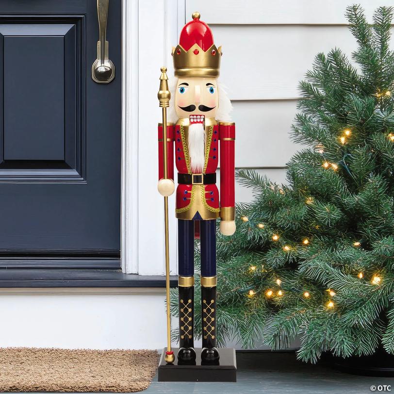Red Wood Christmas Nutcracker with Scepter - 3 ft Image