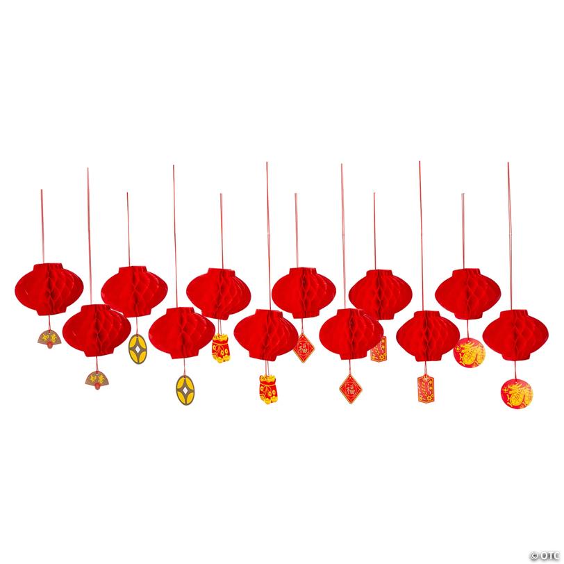 5" Lunar New Year Mini Tissue Hanging Lantern Decorations - 12 Pc. Image