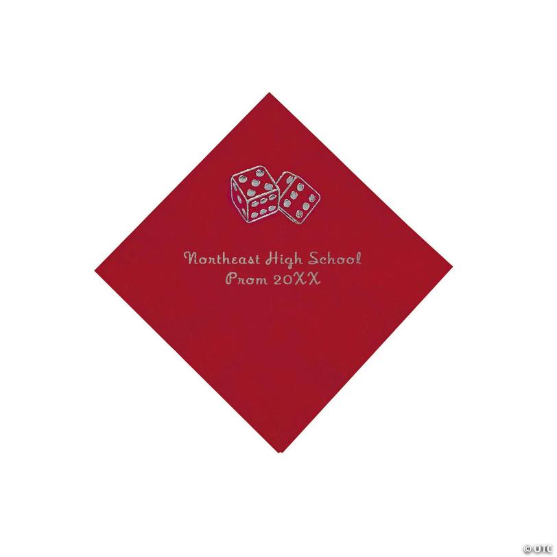 Bulk 50 Pc. Personalized Casino Red Beverage Napkins with Silver Foil Image