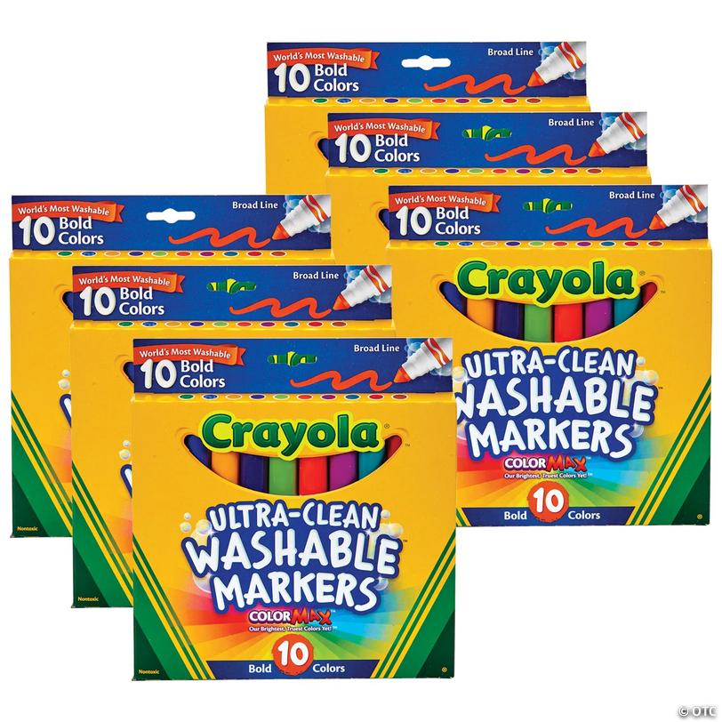 Crayola Ultra-Clean Washable Bold, Broad Line, Color MaProper Markers, 10 Per Pack, 6 Packs Image