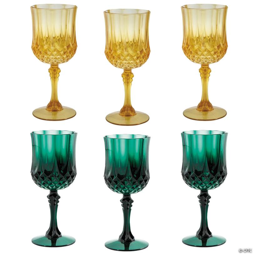 Green Patterned Christmas Plastic Wine Glass Assortment - 8 oz, 24 ct Image