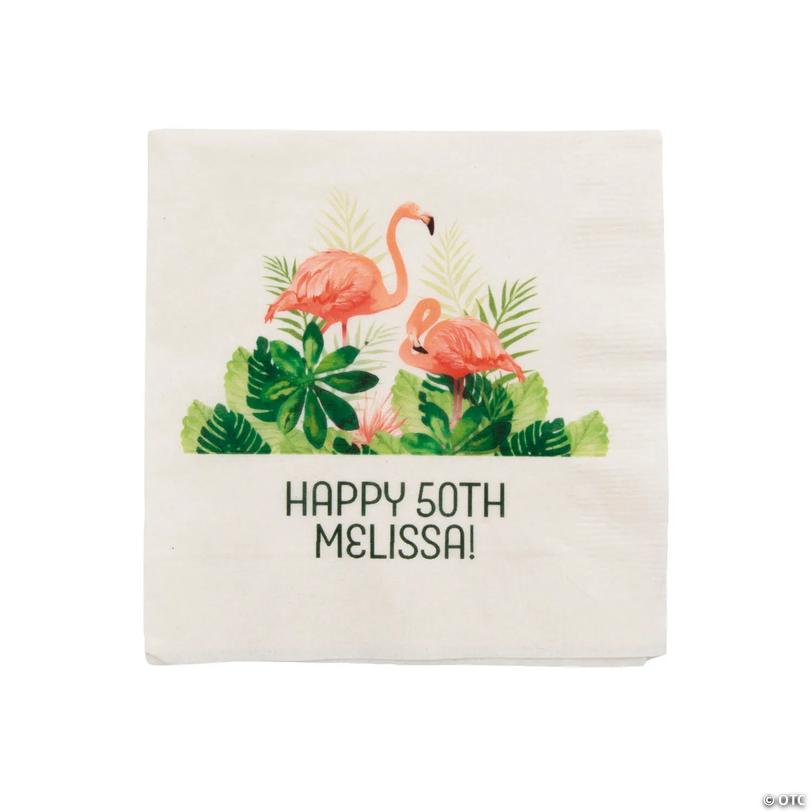 5" Bulk 50 Ct. Personalized Flamingo Party Paper Beverage Napkins Image