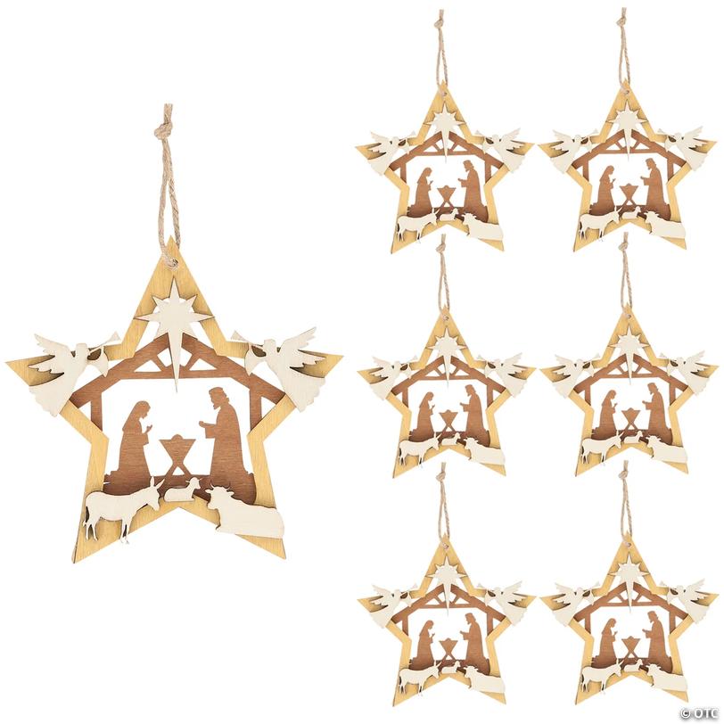 Nativity Scene Layered Wood Christmas Ornaments - 6 pc Image