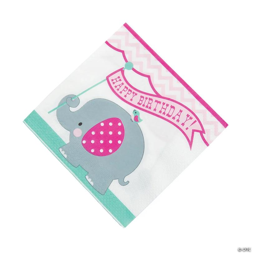 1st Birthday Pink Elephant Luncheon Napkins - 16 Pc. Image