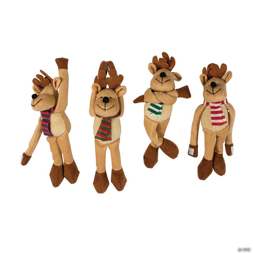 Long-Arm Stuffed Classic Reindeer with Scarf - 12 pc Image