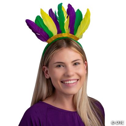 Mardi Gras Feather Headbands - 12 Pc. - Discontinued display picture 1