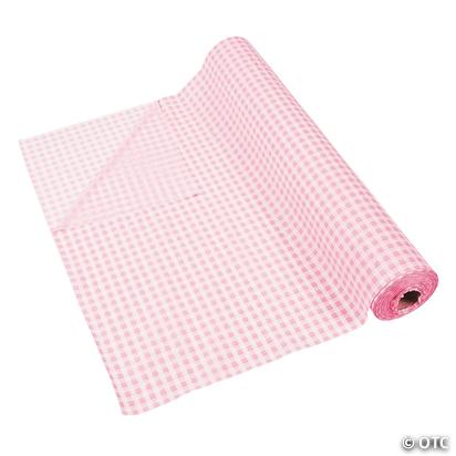 Light Pink Gingham Plastic Tablecloth Roll 40
