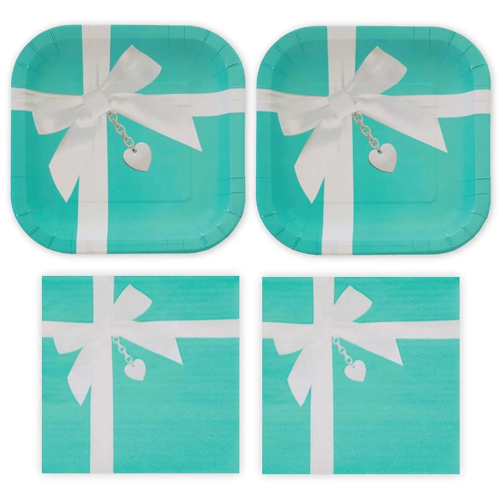 Havercamp Iconic Turquoise  Sweetheart Locket Tableware For 16 Guests This Picturesque Set Includes 16 Ea Large Paper Plates