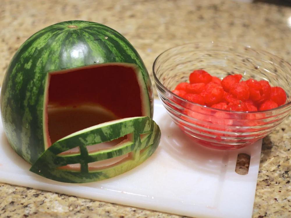 Watermelon Football Helmet Fruit Bowl step 5