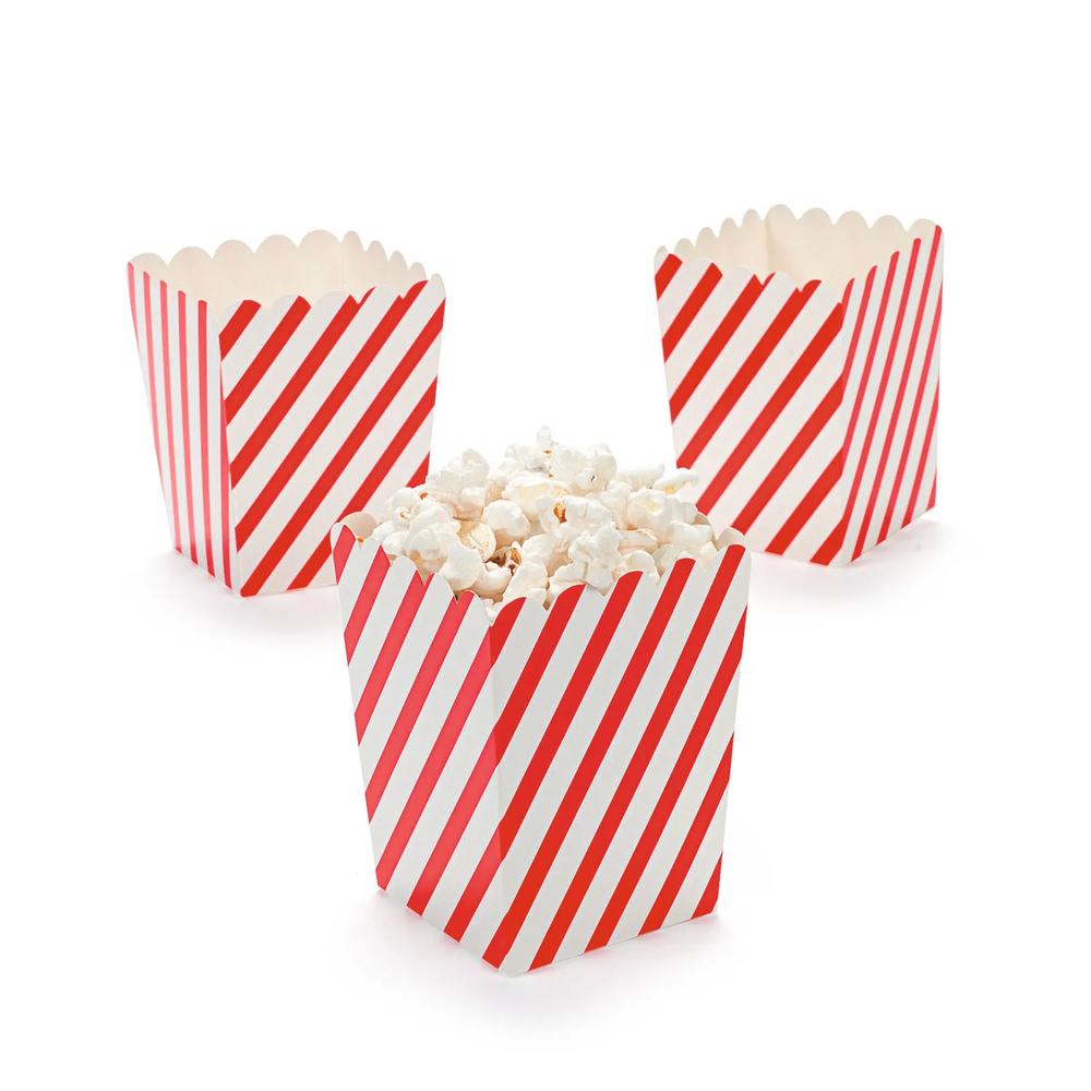 24 Pc 4 Mini Red  White Striped Popcorn Boxes