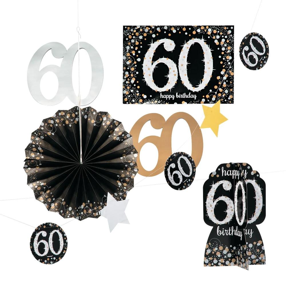 10 Pc 60th Birthday Sparkling Celebration Decorating Kit