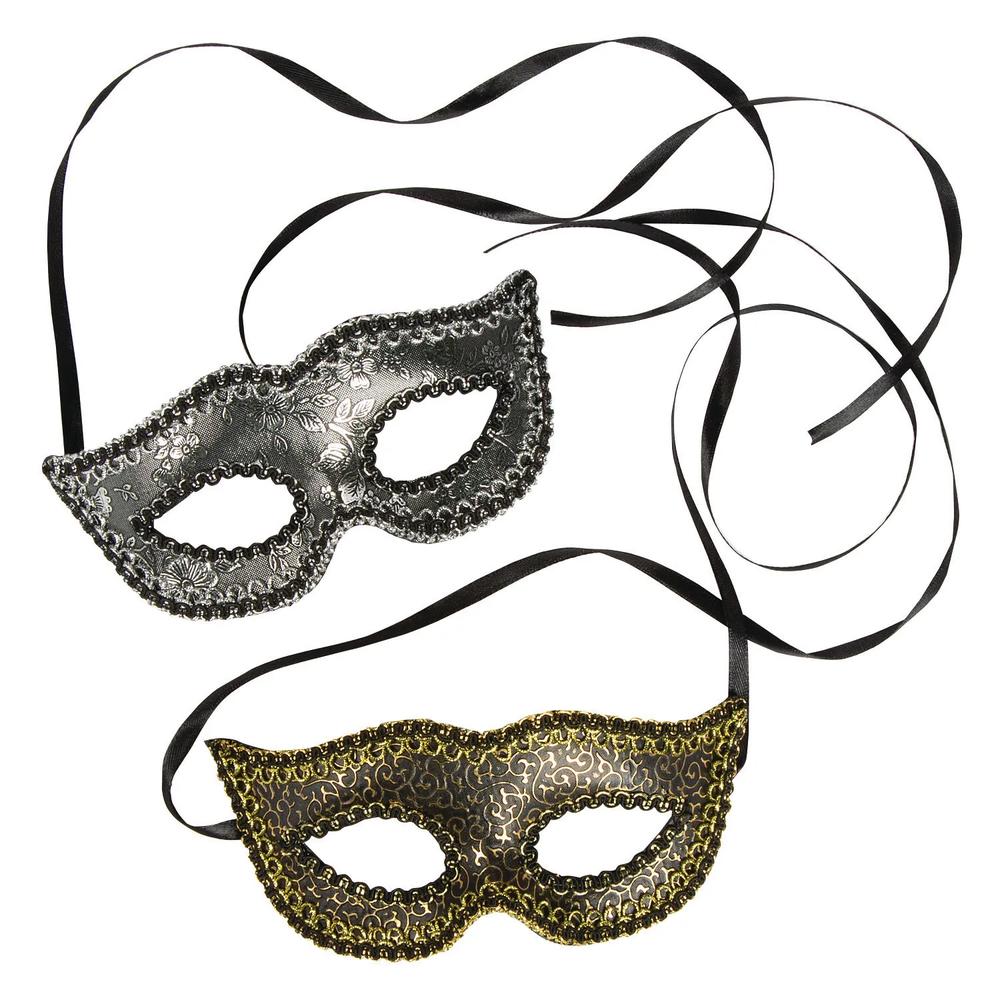 12 Pc 7x3 Black Gold  Silver Masquerade Masks