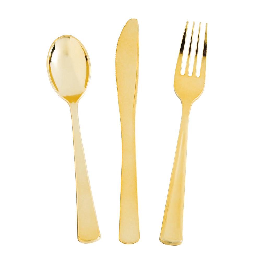 Premium Metallic Gold Plastic Cutlery Sets  24 Ct