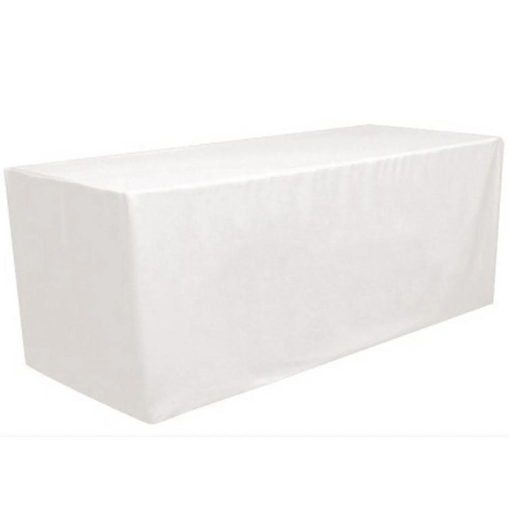 GW Linens White 6 ft Fitted Polyester Tablecloth Table Cover