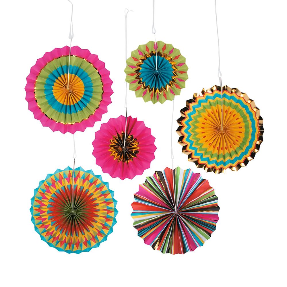 6 Pc 10  14 Fiesta Hanging Paper Fans