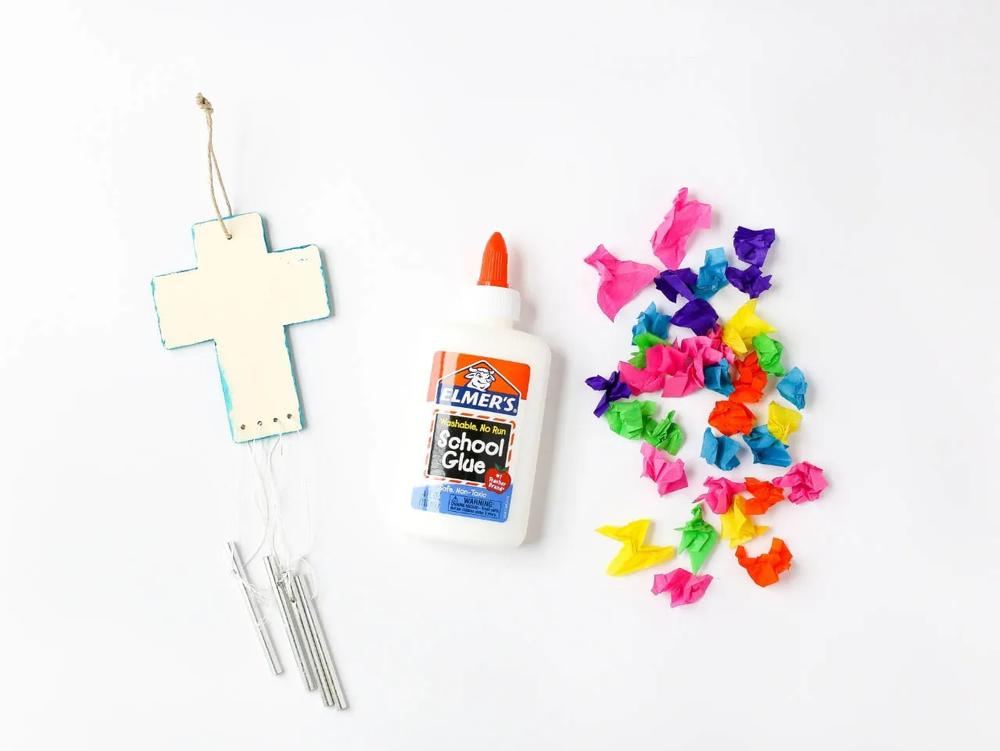 Tissue Paper Cross Wind Chime Craft step 3 part 1