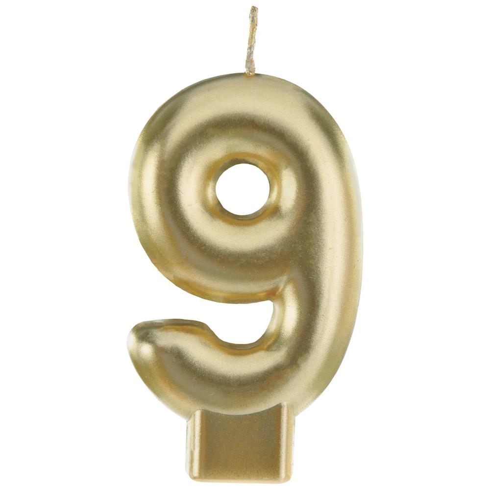 2 14 x 3 14 Metallic Gold Number 9 Wax Candle