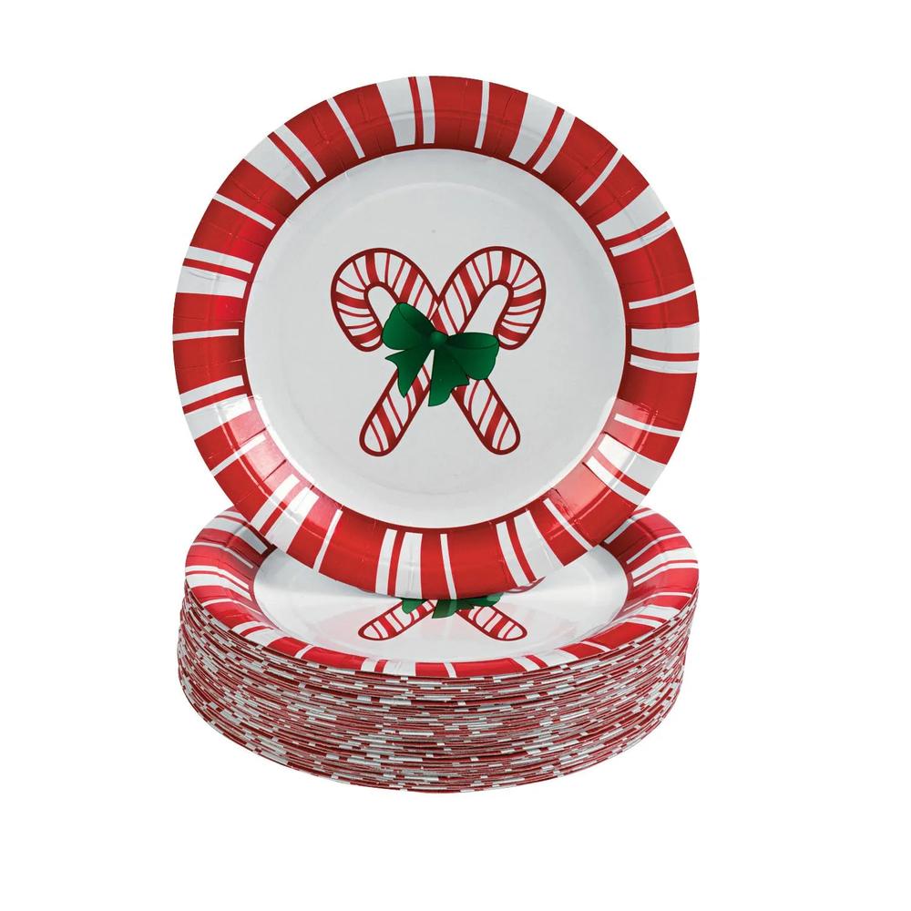 50 Pc 7 Bulk Candy Cane Paper Dessert Plates