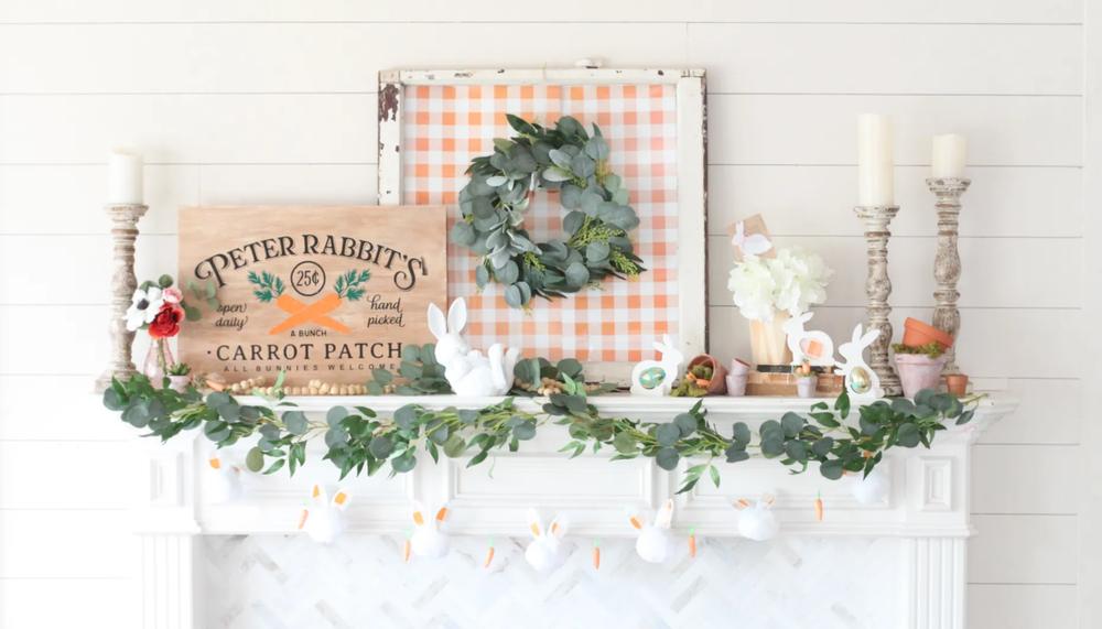Easter Bunnies and Carrots Mantel Decorations