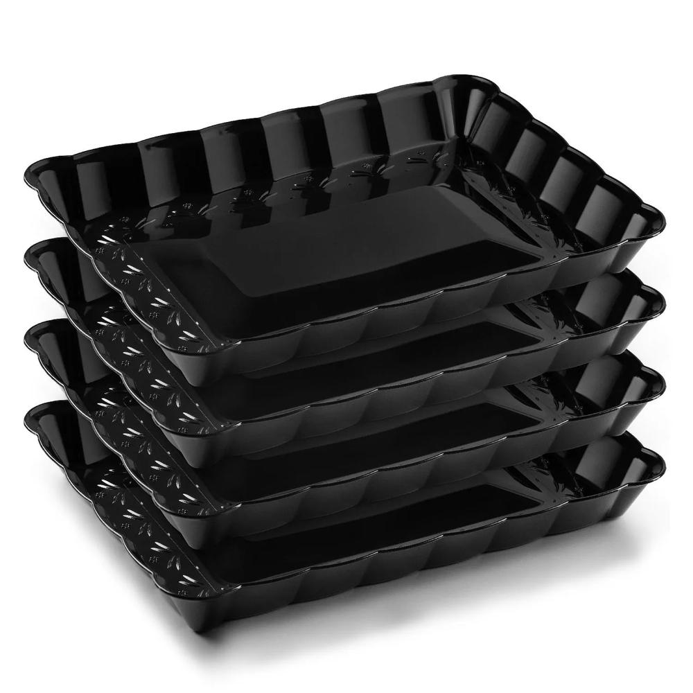 Posh Setting Black Rectangular Serving Tray with Scalloped Edge  4 Count