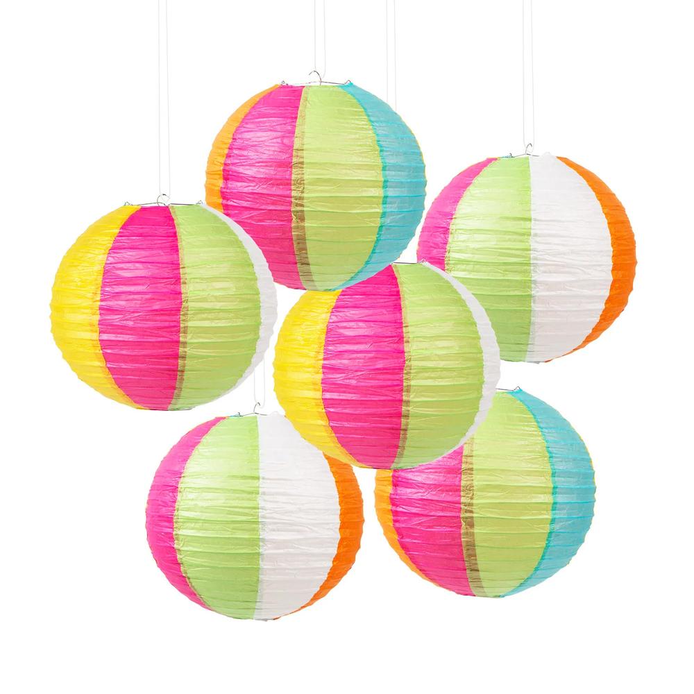 6 Pc 12 Beach Ball Hanging Paper Lanterns