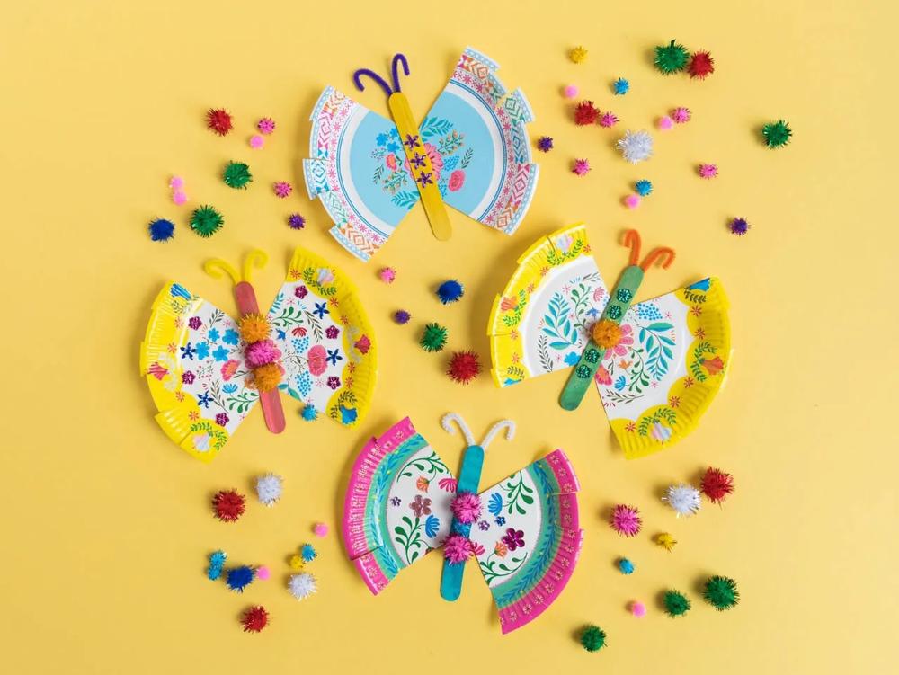 Floral Paper Plate Butterflies Craft step 5 part 1