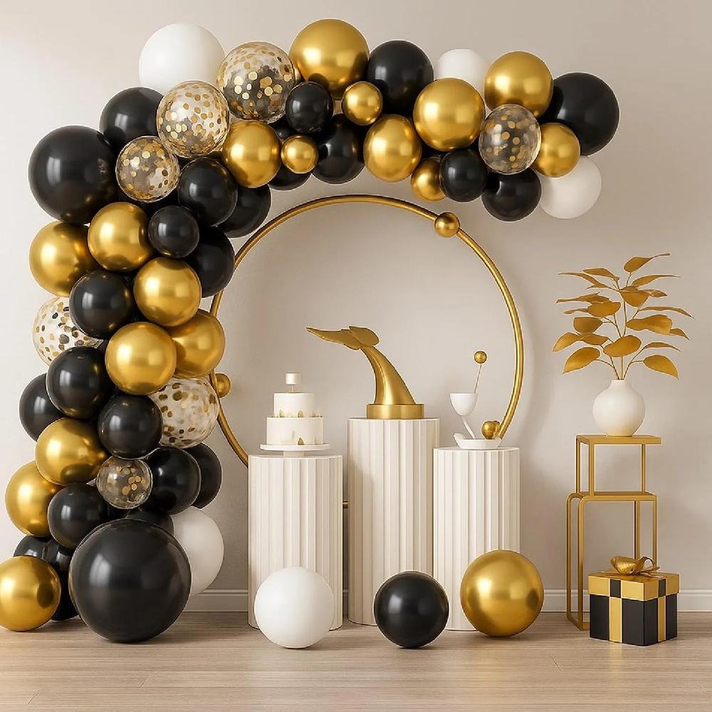 Black Gold Balloon Arch Kit 131pcs Garland with Confetti Balloons for Party Decor