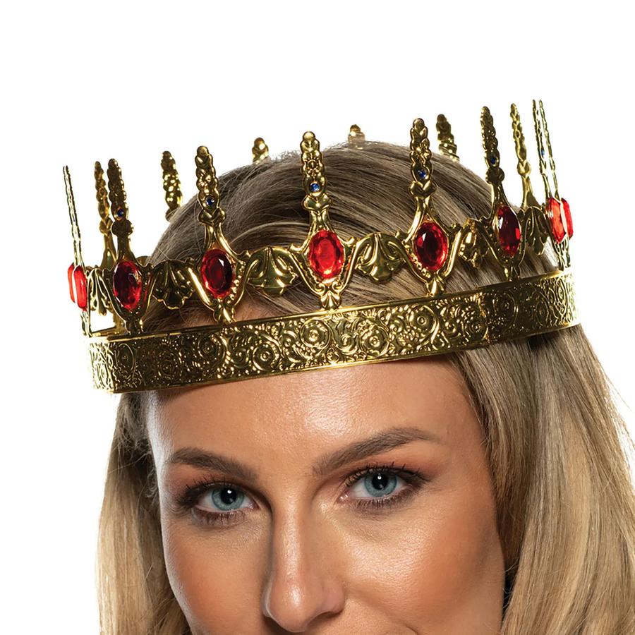 Adults Gold Plastic Crown with Red Faceted Gemstones  display picture 1