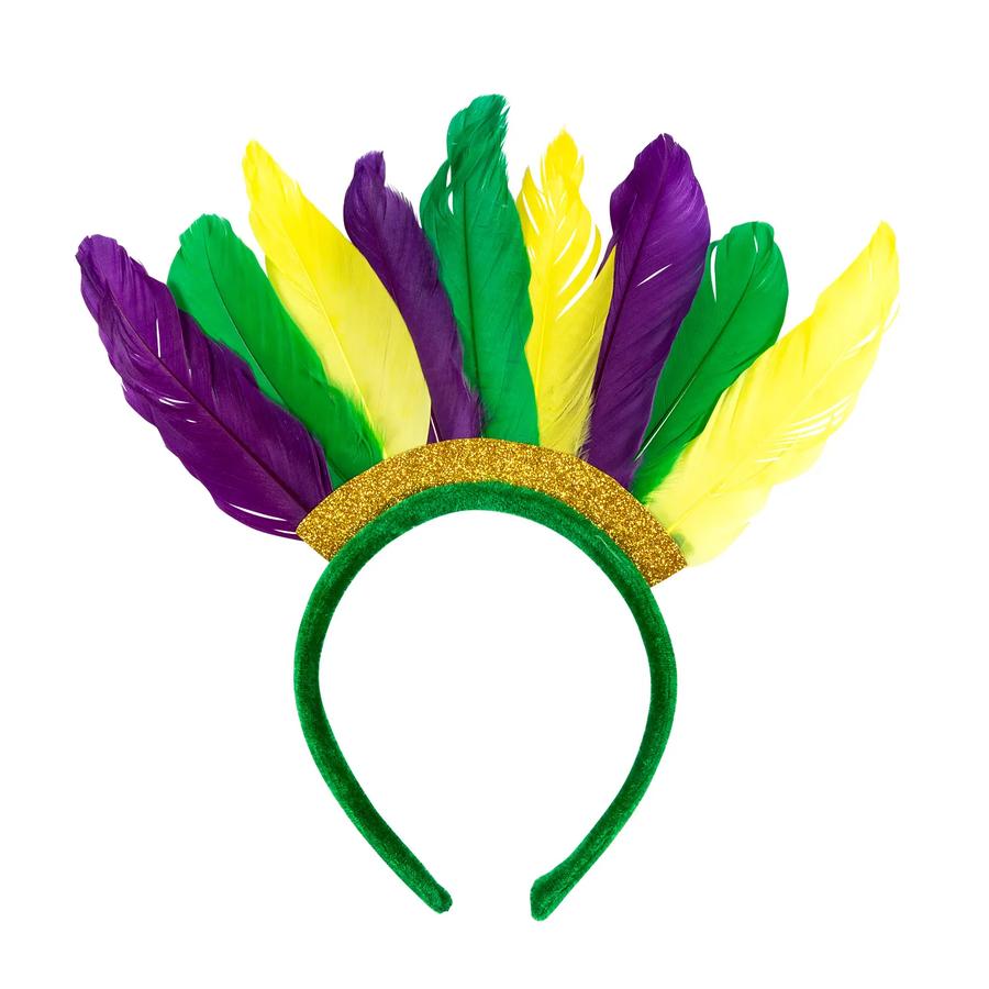 Vibrant Mardi Gras Feathered Headband with Gold Accents Mardi Gras Feather Crown Headband | Purple Green Gold  main image 4